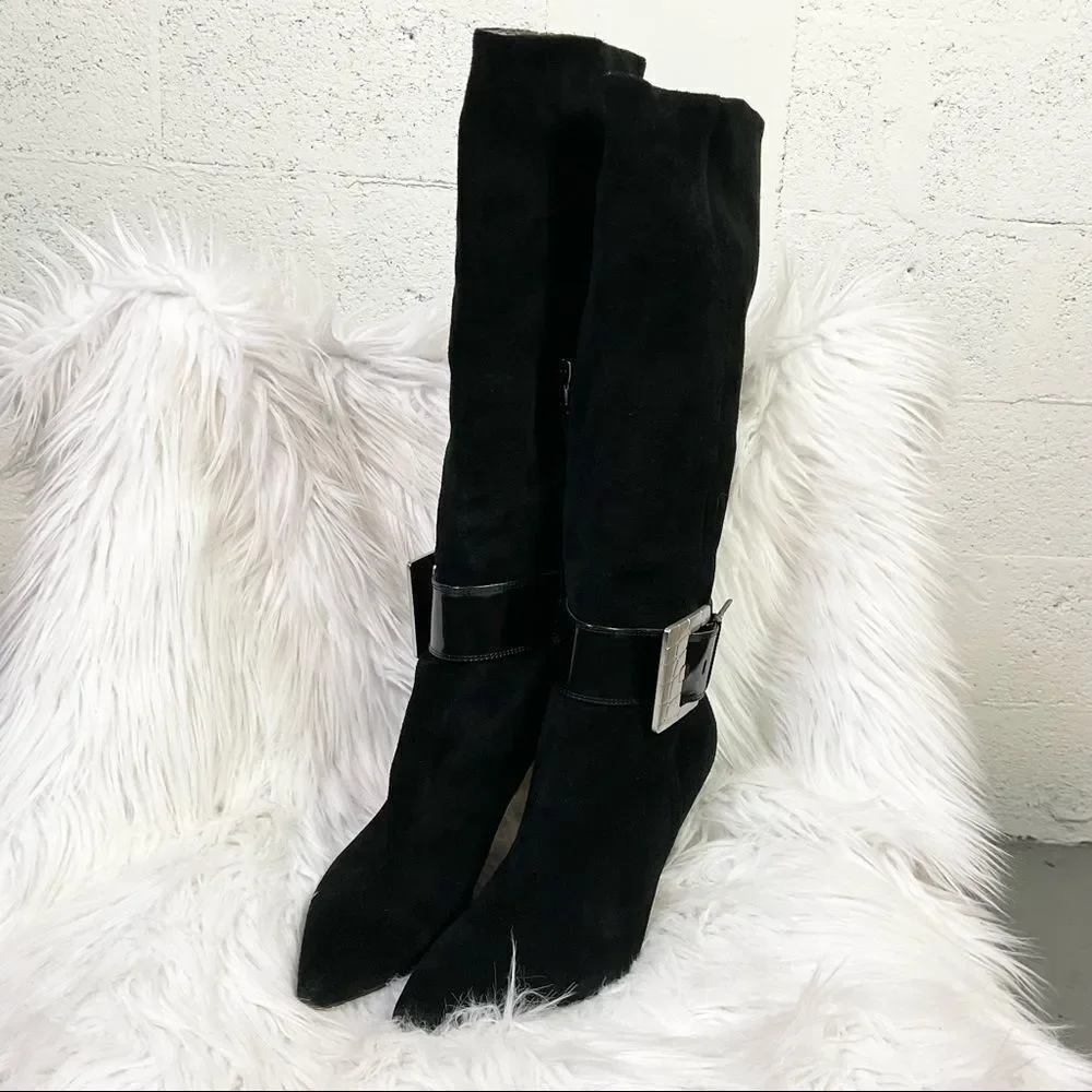 MICHEL KORS Alexandra knee high boots heels suede leather black 8M